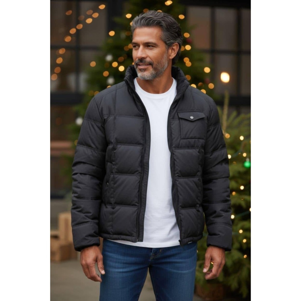 Y2K Style Dockers Black Puffer Jacket Men's L Insulated Winter Coat